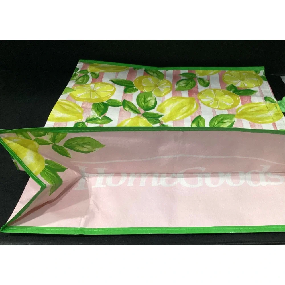 Home Goods Reusable Shopping Tote‎ Bag Bundle, Lemon Floral Bee Kind Pink White
